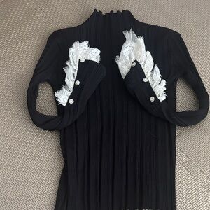 Chic Black Women's Turtleneck Sweater with Lace Accents